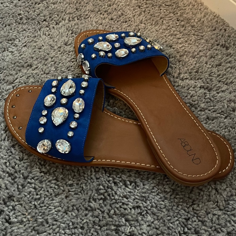 Cobalt faux suede flats with stone detailing